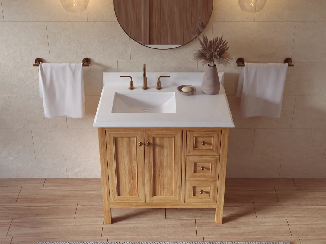 Nashville Teak Wood 36 in. W x 22 in. D Left Offset Sink Bathroom Vanity | 
              
                Light Natural Teak
                
                  
             - NAS_TK_LNT_WHQZ_36L - photo №37