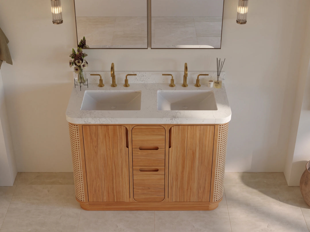 Ventura Teak 48 in. W x 22 in. D Double Sink Bathroom Vanity | 
              
                Light Natural Teak
                
                  
             - VTR_TK_LNT_CA_GL_48D - photo №14