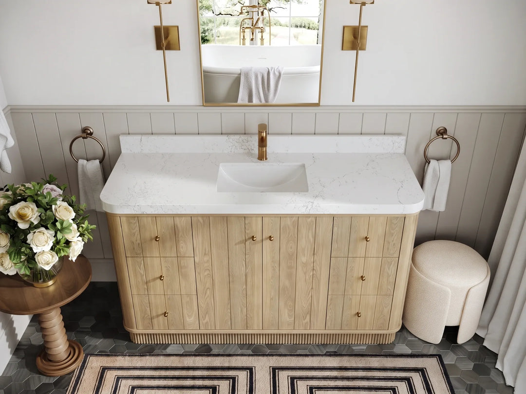 Houston White Oak 60 in. W x 22 in. D Free Standing Curved Edge Single Sink Bathroom Vanity | 
              
                Nordic White Oak
                
                  
             - HOU_WHOK_NORW_CARM_60S - photo №19