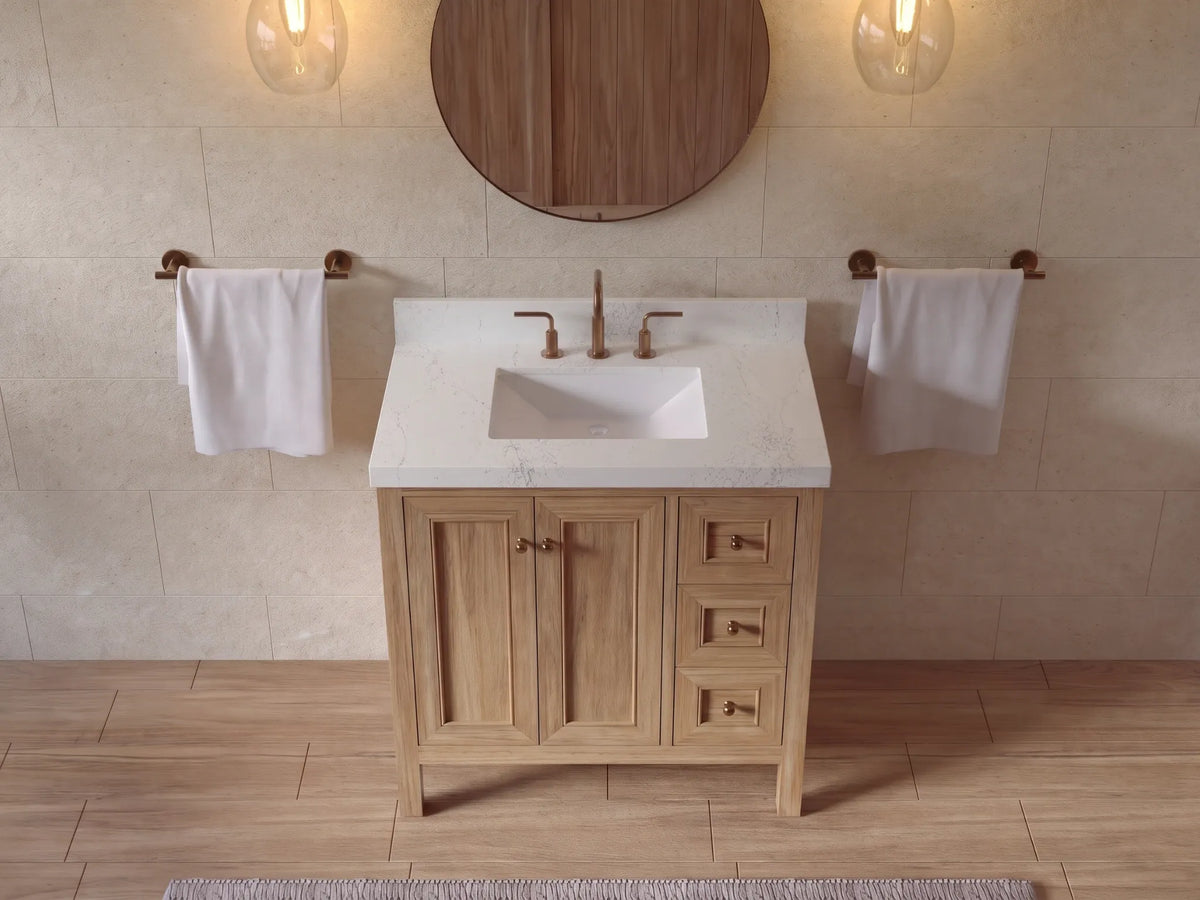 Nashville Teak Wood 36 in. W x 22 in. D Center Sink Bathroom Vanity