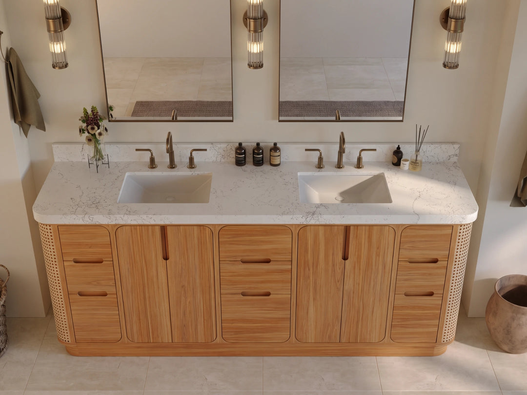 Ventura Teak 84 in. W x 22 in. D Double Sink Bathroom Vanity | 
              
                Light Natural Teak
                
                  
             - VTR_TK_LNT_CA_GL_84D - photo №12