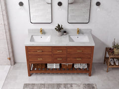 Parker Teak Wood 60 in. W x 22 in. D Double Sink Bathroom Vanity - photo 14