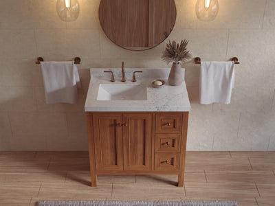 Nashville Teak Wood 36 in. W x 22 in. D Left Offset Sink Bathroom Vanity