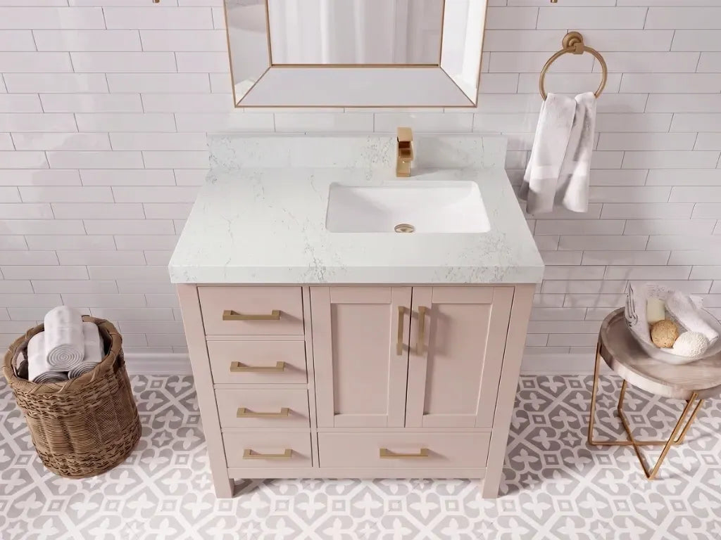 Malibu 36 in. W x 22 in. D Right Offset Sink Bathroom Vanity | 
              
                Pink
                
                  
             - MLB_PNK_WHQZ_36R - photo №18