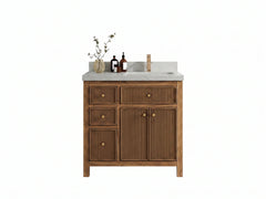 Sonoma Reeded Teak Wood 36 in. W x 22 in. D Right Offset Sink Bathroom Vanity - photo 27