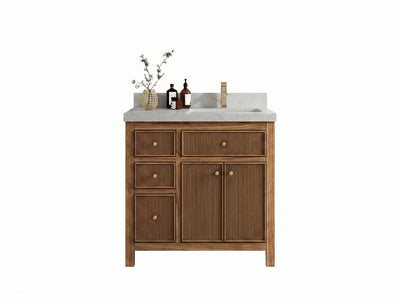 Sonoma Reeded Teak Wood 36 in. W x 22 in. D Right Offset Sink Bathroom Vanity