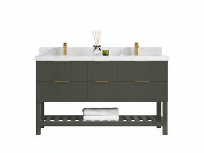Catalina 60 in W x 22 in D Free Standing Reeded Double Sink Bathroom Vanity