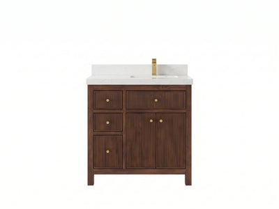 Sonoma Reeded Teak Wood 36 in. W x 22 in. D Right Offset Sink Bathroom Vanity