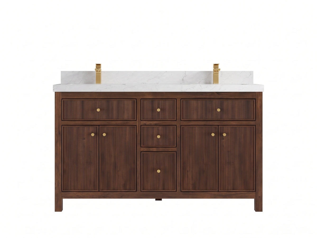 Sonoma Reeded Teak Wood 60 in. W x 22 in. D Double Sink Bathroom Vanity