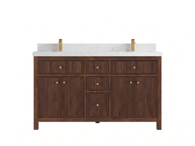 Sonoma Reeded Teak Wood 60 in. W x 22 in. D Double Sink Bathroom Vanity