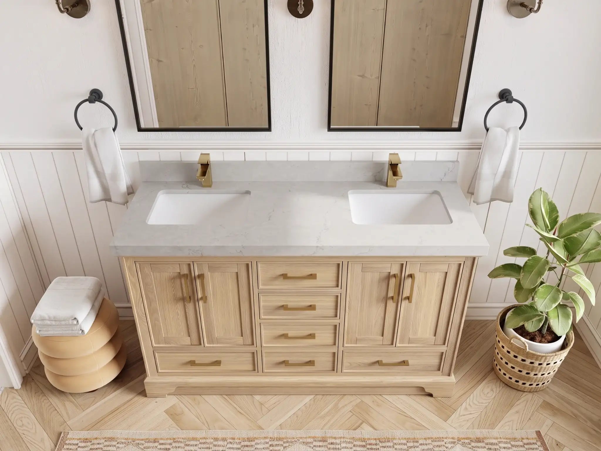 Charlotte White Oak 60 in. W x 22 in. D Double Sink Bathroom Vanity