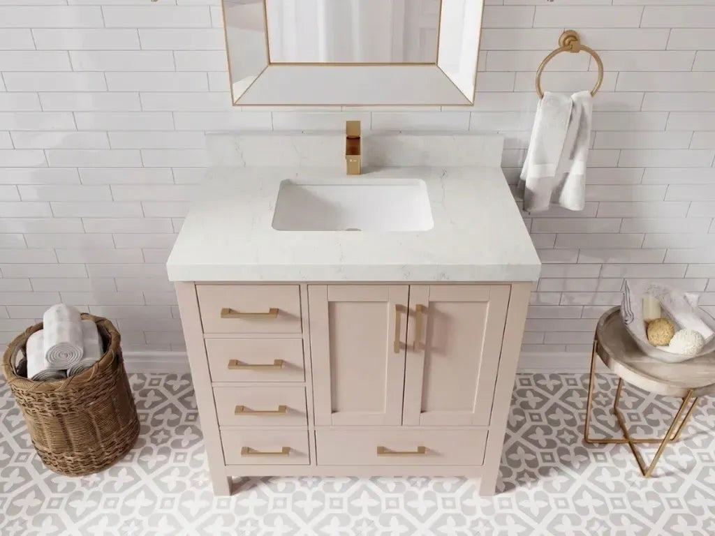 Malibu 36 in. W x 22 in. D with Center Sink Bathroom Vanity | 
              
                Pink
                
                  
             - MLB_PNK_WHQZ_36CR - photo №16