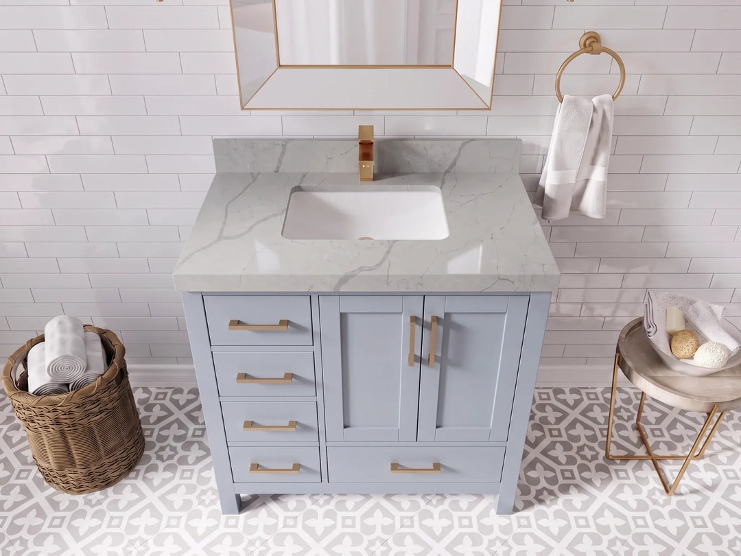 Malibu 36 in. W x 22 in. D with Center Sink Bathroom Vanity | 
              
                Blue Heather
                
                  
             - MLB_BLU_WHQZ_36CR - photo №16