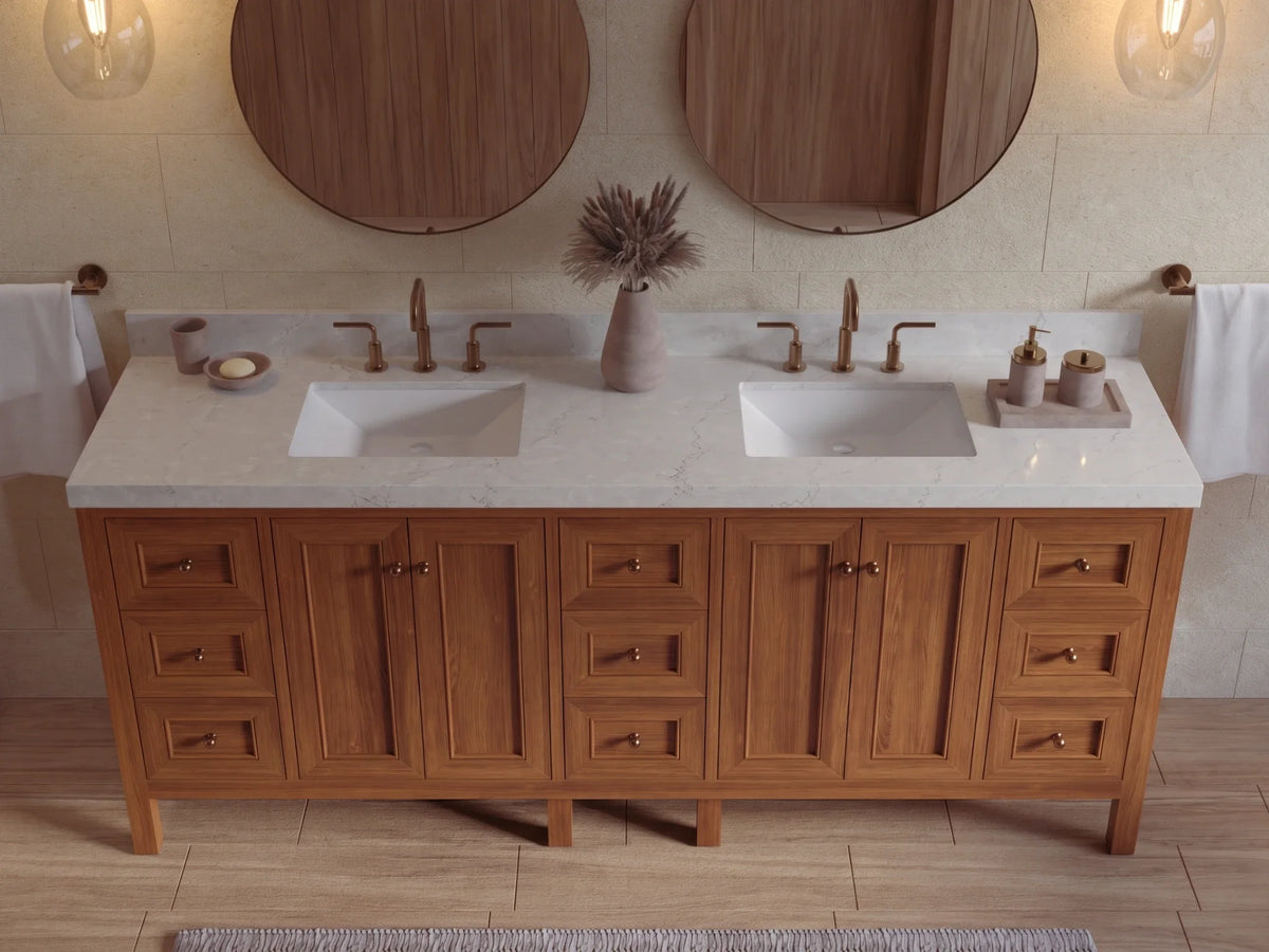 Nashville Teak Wood 84 in. W x 22 in. D Double Sink Bathroom Vanity