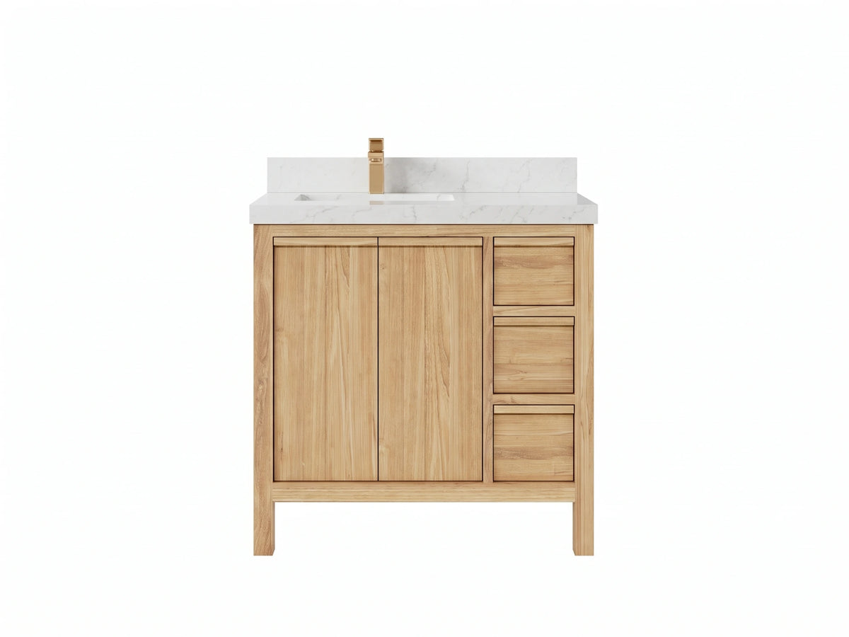 Elizabeth Teak Wood 36 in. W x 22 in. D Left Offset Sink Bathroom Vanity
