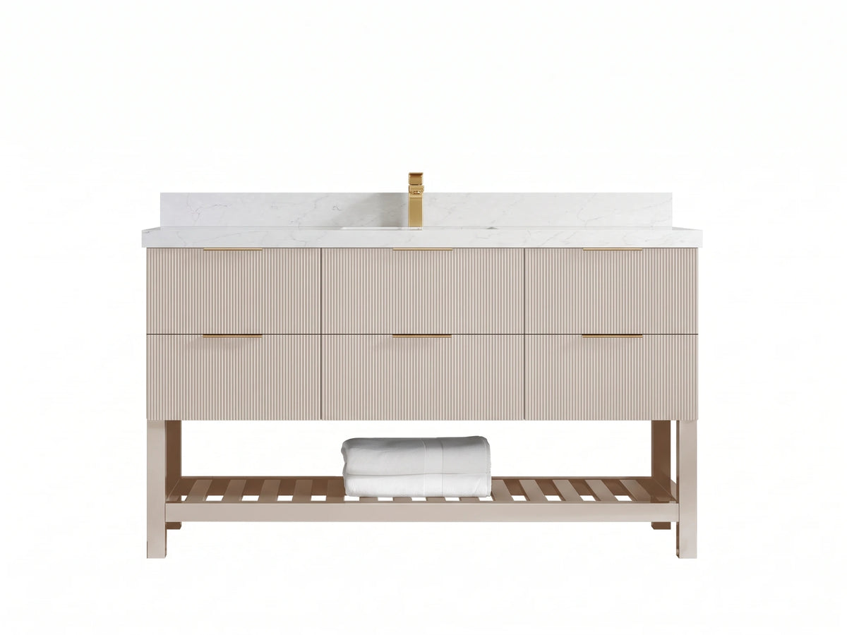 Catalina 60 in W x 22 in D Free Standing Reeded Single Sink Bathroom Vanity