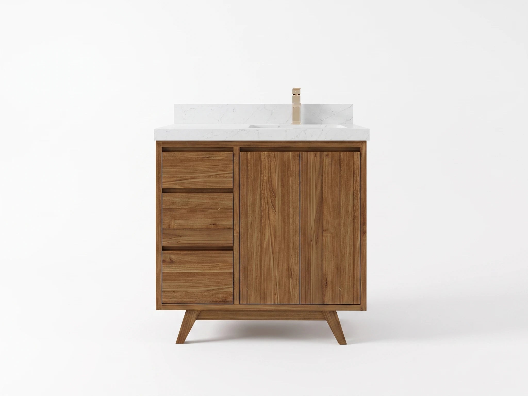 Madison Teak Wood 36 in. W x 22 in. D Right Offset Sink Bathroom Vanity