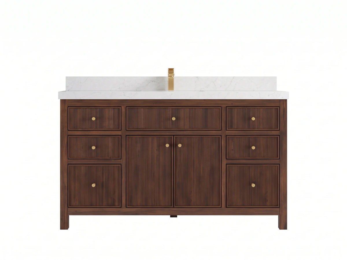 Sonoma Reeded Teak Wood 60 in. W x 22 in. D Single Sink Bathroom Vanity