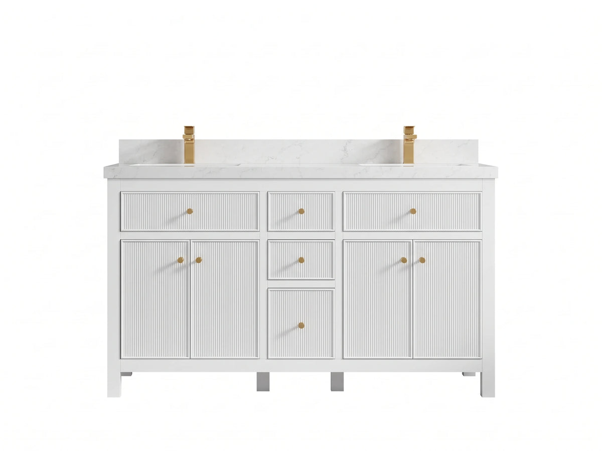Sonoma 60 in W x 22 in D Free Standing Reeded Double Sink Bathroom Vanity