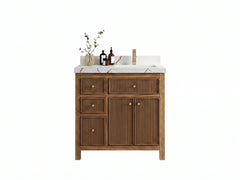 Sonoma Reeded Teak Wood 36 in. W x 22 in. D Right Offset Sink Bathroom Vanity - photo 26