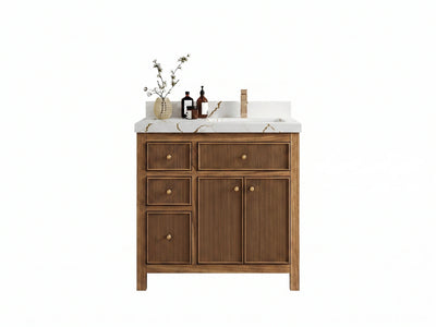 Sonoma Reeded Teak Wood 36 in. W x 22 in. D Right Offset Sink Bathroom Vanity