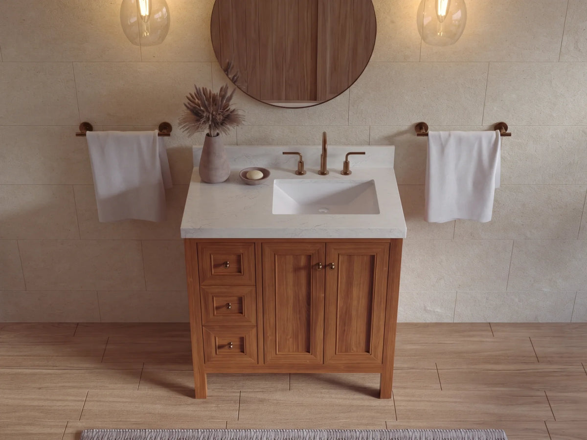 Nashville Teak Wood 36 in. W x 22 in. D Right Offset Sink Bathroom Vanity