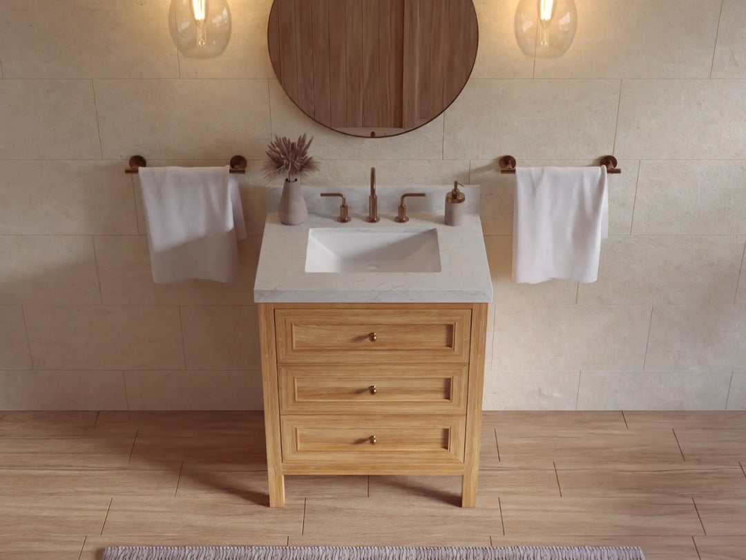 Nashville Teak Wood 30 in. W x 22 in. D Single Sink Bathroom Vanity | 
              
                Light Natural Teak
                
                  
             - NAS_TK_LNT_WHQZ_30 - photo №21