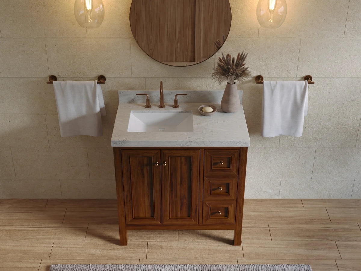 Nashville Teak Wood 36 in. W x 22 in. D Left Offset Sink Bathroom Vanity