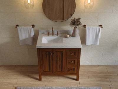 Nashville Teak Wood 36 in. W x 22 in. D Left Offset Sink Bathroom Vanity