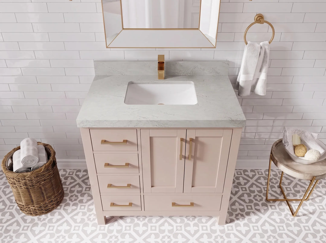 Malibu 36 in. W x 22 in. D with Center Sink Bathroom Vanity | 
              
                Pink
                
                  
             - MLB_PNK_WHQZ_36CR - photo №17