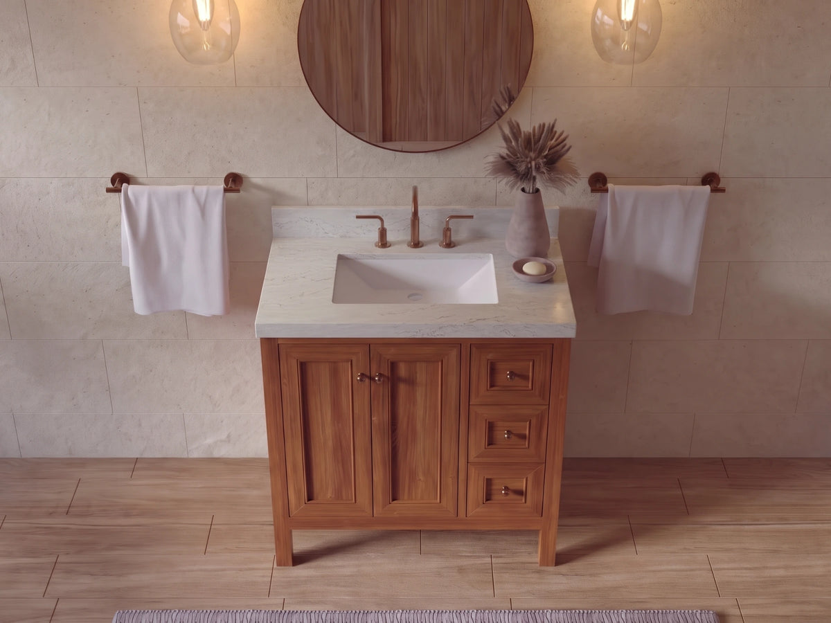 Nashville Teak Wood 36 in. W x 22 in. D Center Sink Bathroom Vanity