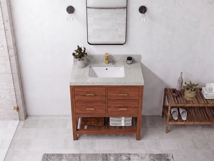 Parker Teak Wood 36 in. W x 22 in. D Center Sink Bathroom Vanity - photo 14
