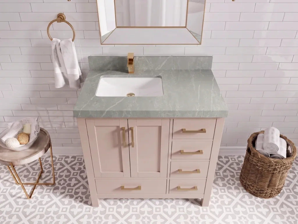Malibu 36 in. W x 22 in. D Left Offset Sink Bathroom Vanity | 
              
                Pink
                
                  
             - MLB_PNK_WHQZ_36L - photo №21