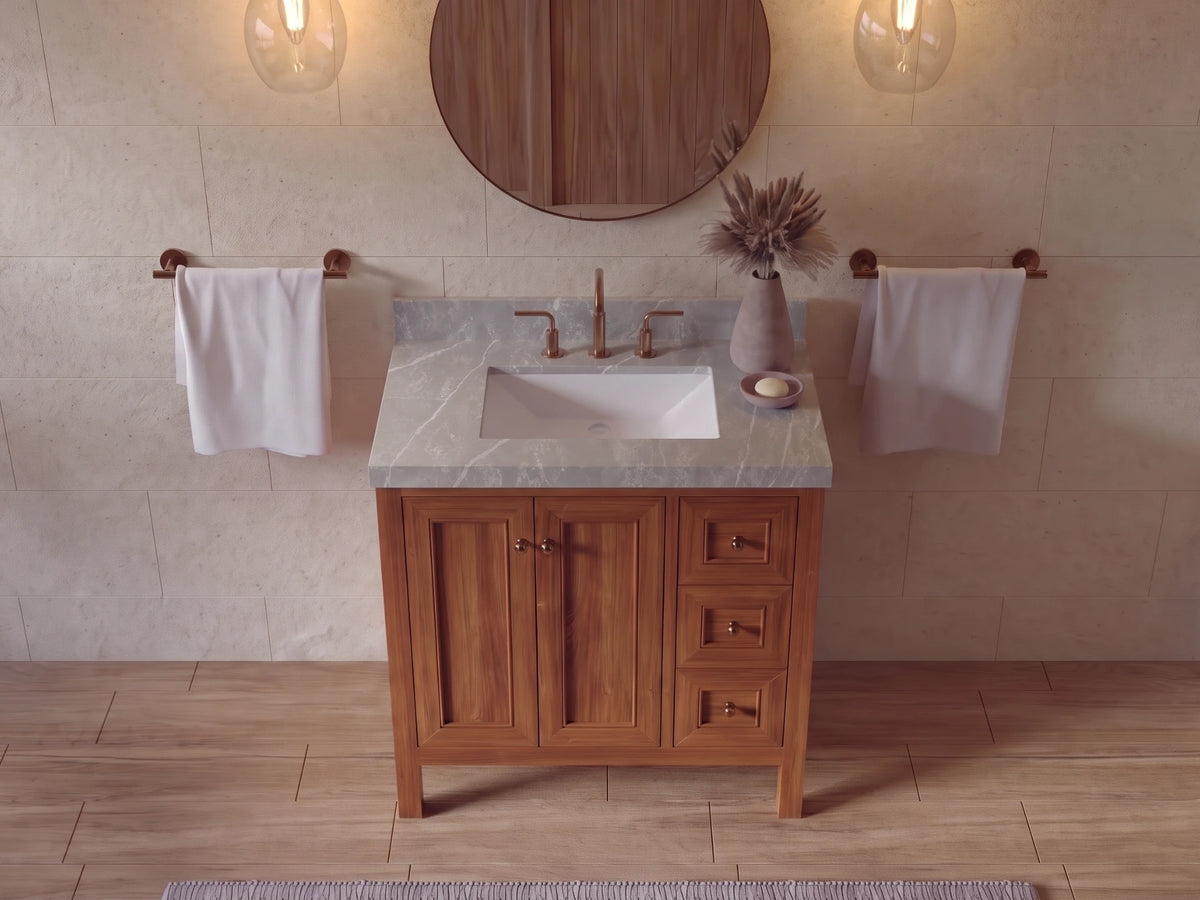 Nashville Teak Wood 36 in. W x 22 in. D Center Sink Bathroom Vanity