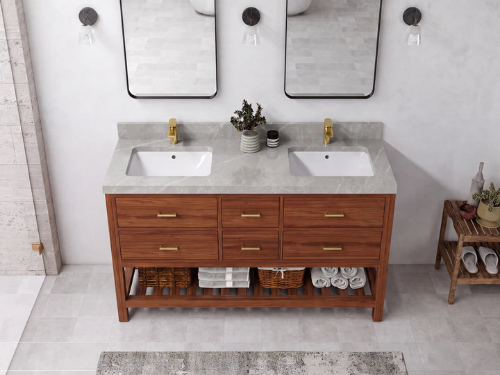 Parker Teak Wood 60 in. W x 22 in. D Double Sink Bathroom Vanity - photo 15