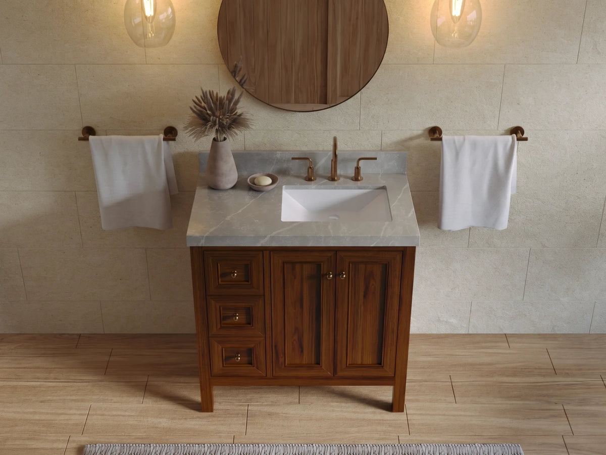 Nashville Teak Wood 36 in. W x 22 in. D Right Offset Sink Bathroom Vanity