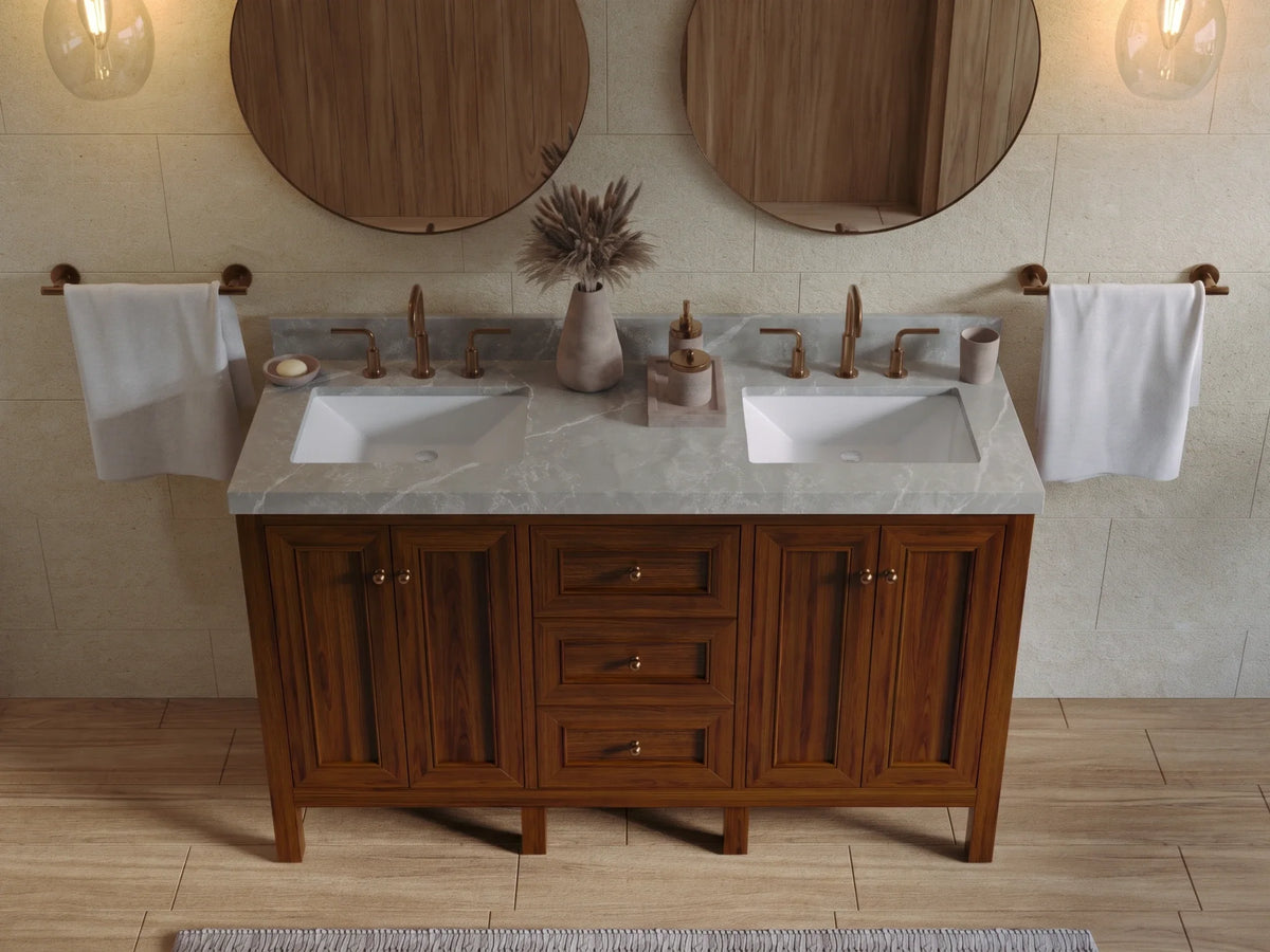Nashville Teak Wood 60 in. W x 22 in. D Double Sink Bathroom Vanity