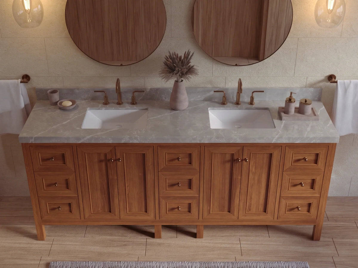 Nashville Teak Wood 84 in. W x 22 in. D Double Sink Bathroom Vanity
