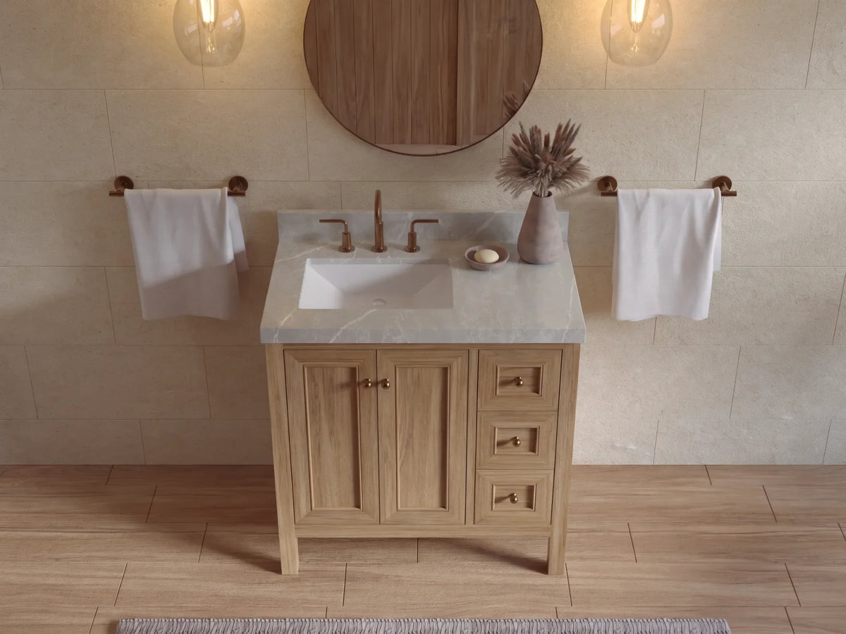 Nashville Teak Wood 36 in. W x 22 in. D Left Offset Sink Bathroom Vanity