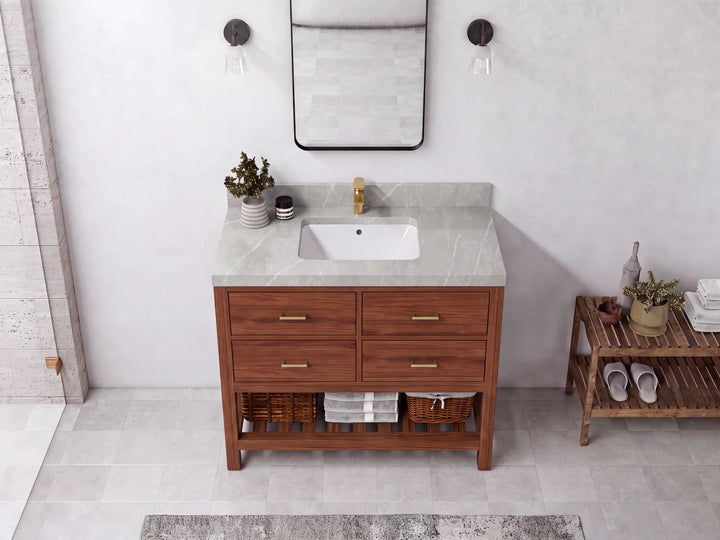 Parker Teak Wood 42 in. W x 22 in. D Single Sink Bathroom Vanity - photo 14