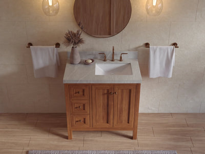 Nashville Teak Wood 36 in. W x 22 in. D Right Offset Sink Bathroom Vanity