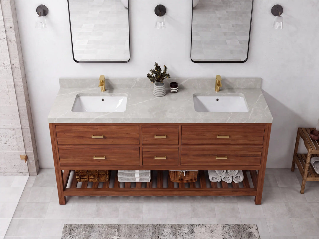 Parker Teak Wood 72 in. W x 22 in. D Double Sink Bathroom Vanity | 
              
                Dark Natural Teak
                
                  
             - PRK_TK_DNT_WHQZ_72D - photo №15