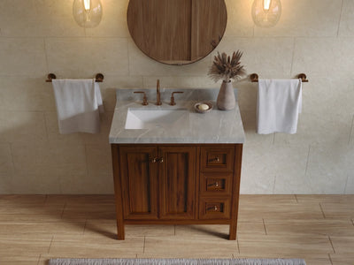 Nashville Teak Wood 36 in. W x 22 in. D Left Offset Sink Bathroom Vanity