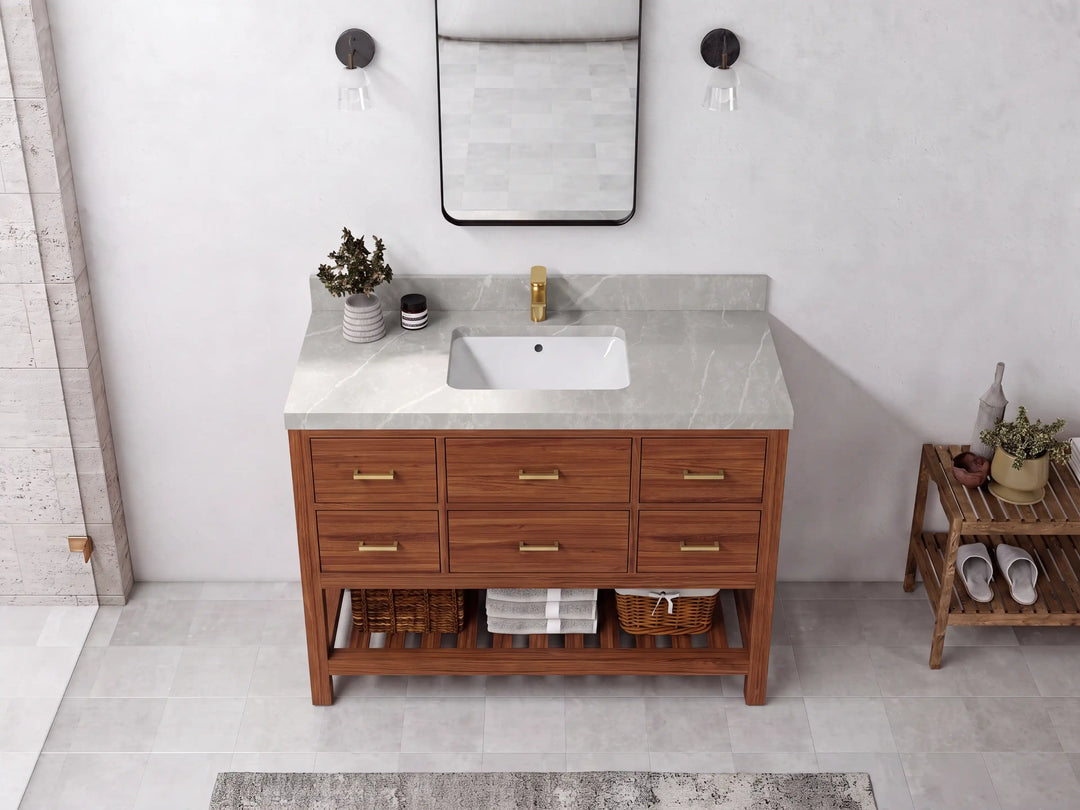 Parker Teak Wood 48 in. W x 22 in. D Single Sink Bathroom Vanity | 
              
                Dark Natural Teak
                
                  
             - PRK_TK_DNT_WHQZ_48S - photo №15