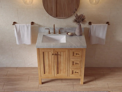 Nashville Teak Wood 36 in. W x 22 in. D Left Offset Sink Bathroom Vanity