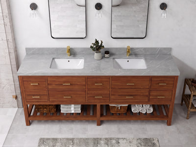 Parker Teak Wood 84 in. W x 22 in. D Double Sink Bathroom Vanity