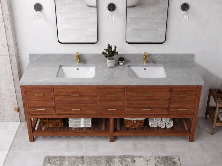 Parker Teak Wood 84 in. W x 22 in. D Double Sink Bathroom Vanity - photo 15