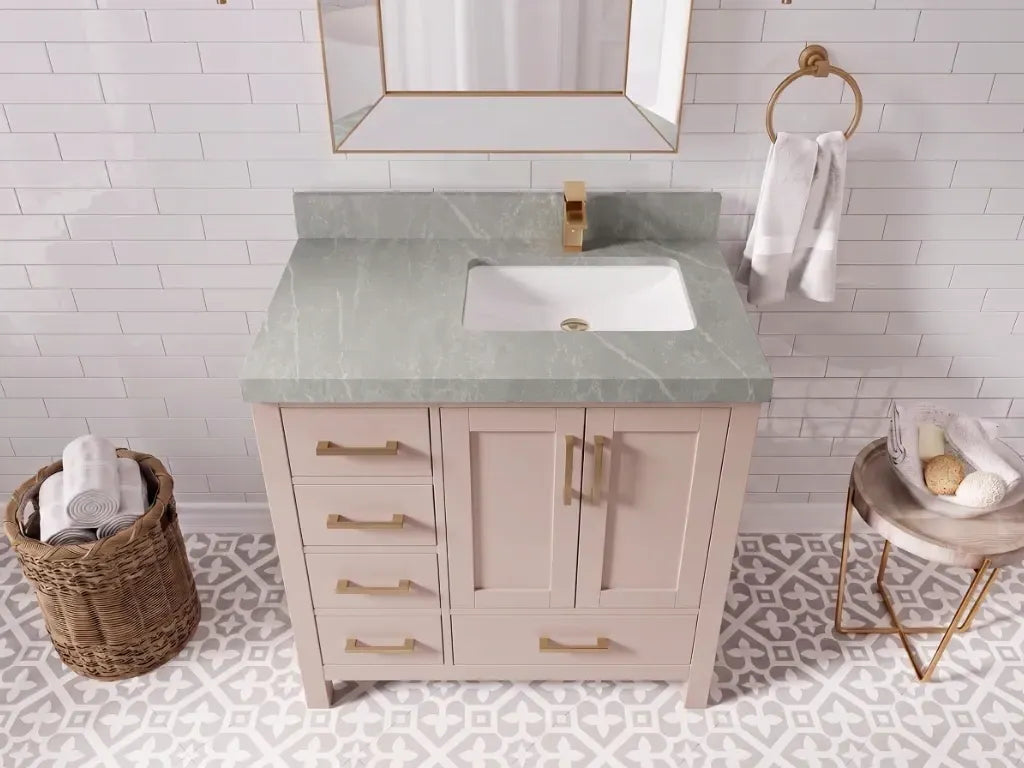 Malibu 36 in. W x 22 in. D Right Offset Sink Bathroom Vanity | 
              
                Pink
                
                  
             - MLB_PNK_WHQZ_36R - photo №21