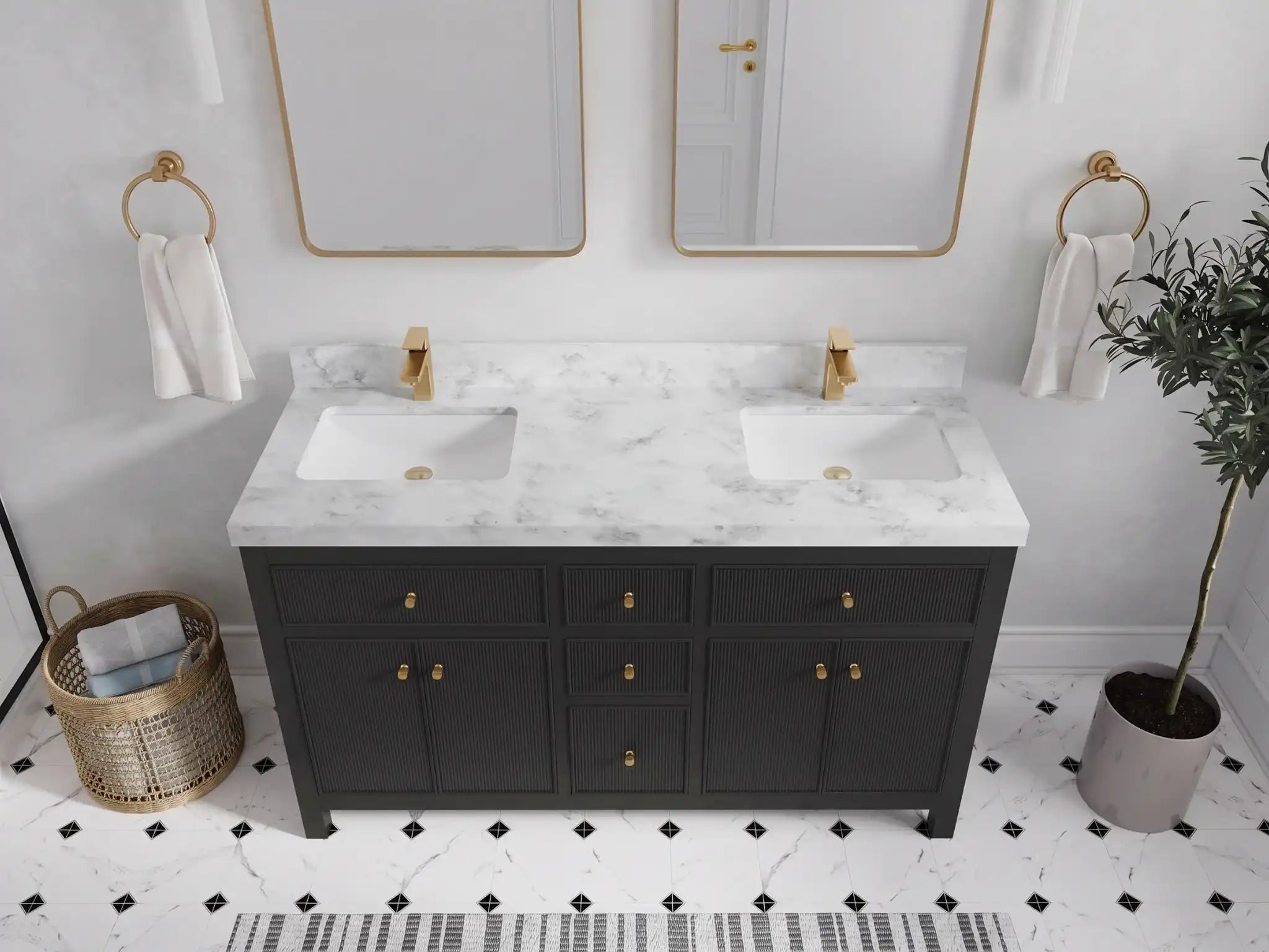 Sonoma 60 in W x 22 in D Free Standing Reeded Double Sink Bathroom Vanity