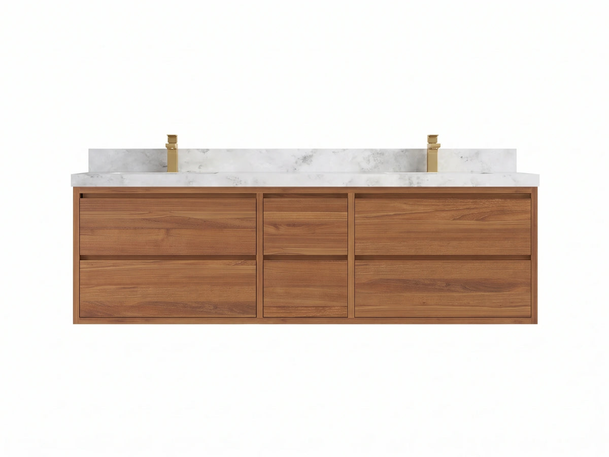 Madison Floating Teak Wood 72 in. W x 22 in. D Double Sink Bathroom Vanity